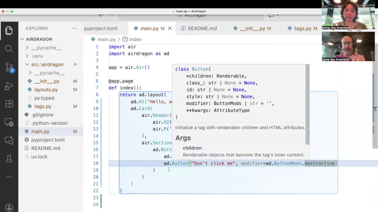The fully rendered card component with a title, section, and buttons.